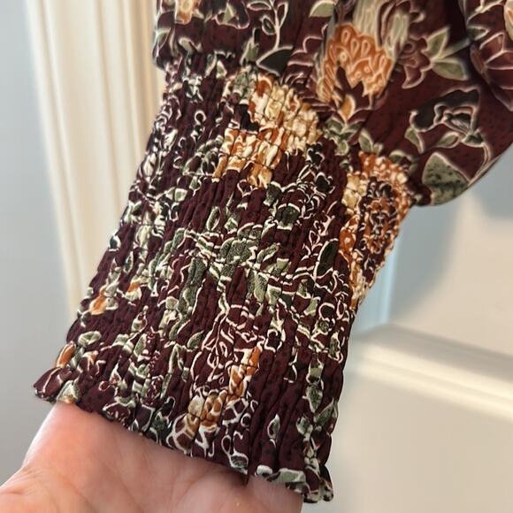 BB Dakota x Steve Madden Burgundy Floral Smocked Off-Shoulder Blouse Top Size M - Picture 6 of 9